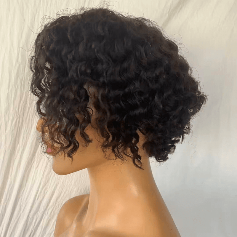 Side Part Curly Pixie Cut Wig Human Hair  Lace Front 13x6 for African American-3