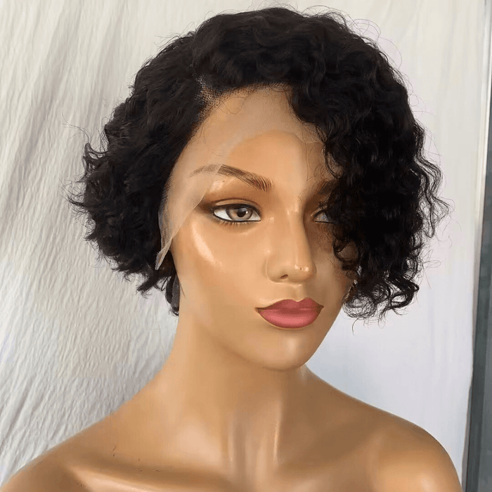 Side Part Curly Pixie Cut Wig Human Hair  Lace Front 13x6 for African American-1