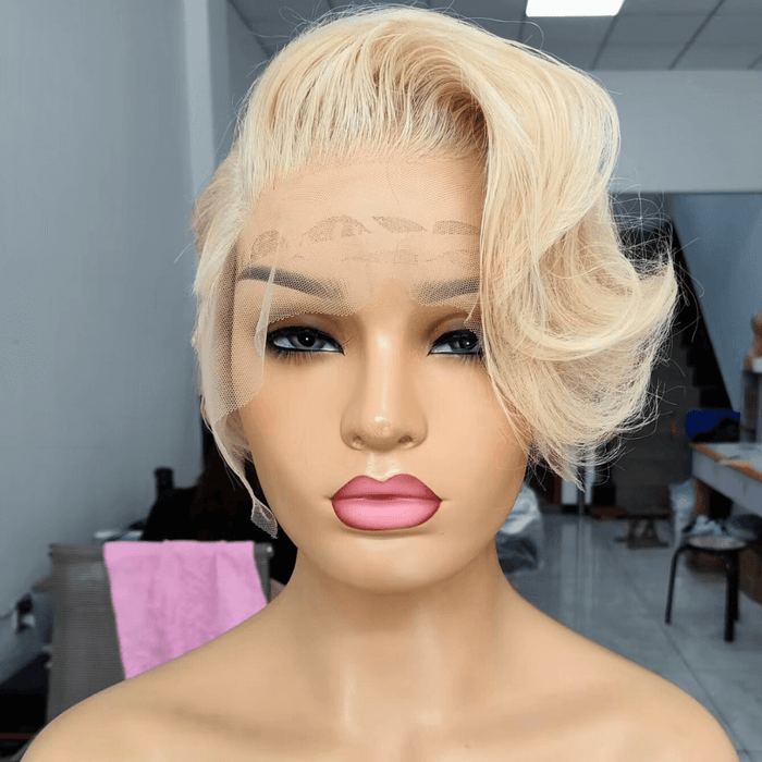Blonde Razor Cut Wig with Side Part Bangs Human Hair for Black Women-2