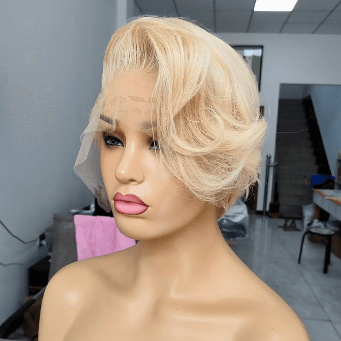 Blonde Razor Cut Wig with Side Part Bangs Human Hair for Black Women-3