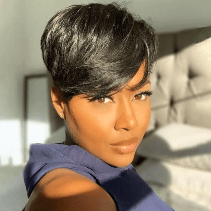 Frontal Pixie Cut Wig 100% Human Hair Black Color for African American-model
