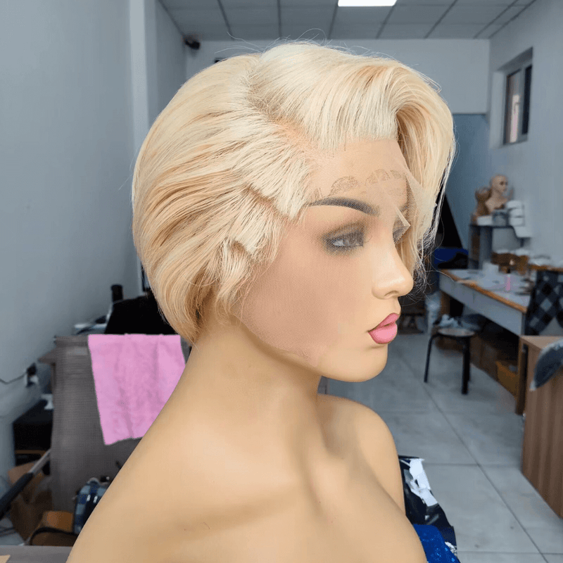 Blonde Razor Cut Wig with Side Part Bangs Human Hair for Black Women-4