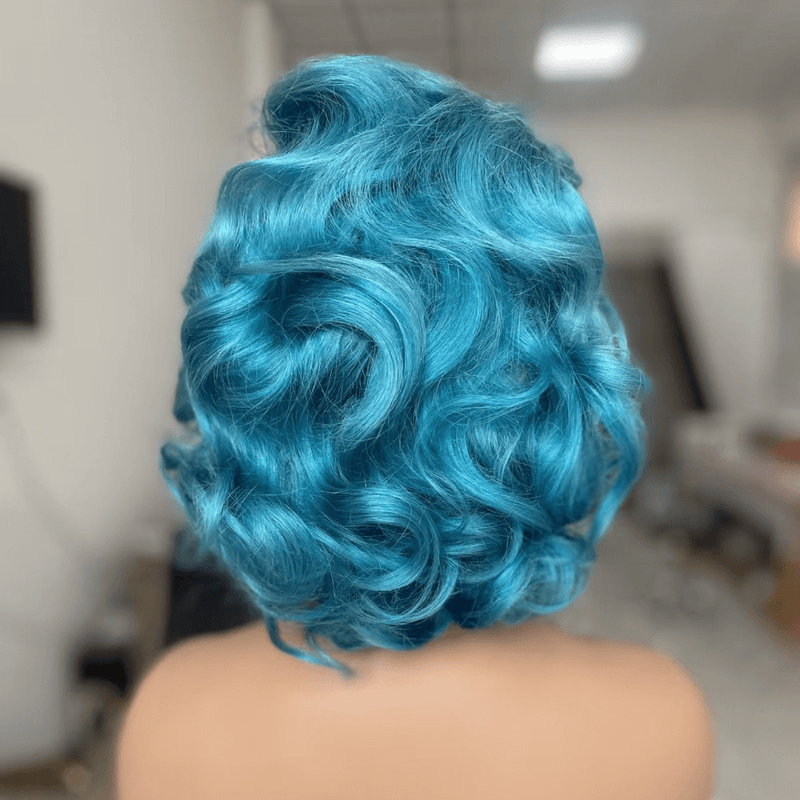 Blue Wavy Pixie Cut Lace Frontal Wig Brazilian Hair for African American-4