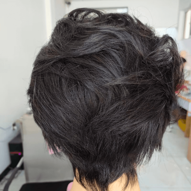 Frontal Pixie Cut Wig 100% Human Hair Black Color for African American-2