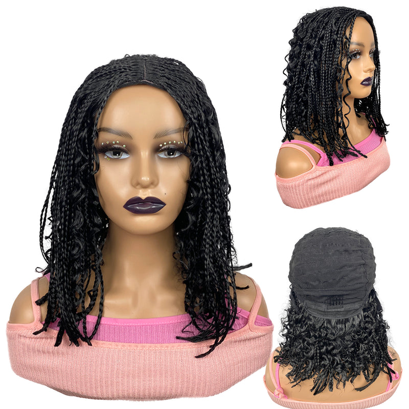 Short Box Braided Bob Wig for Black Women, 16inch Curly Goddess Box Braids Wigs-display