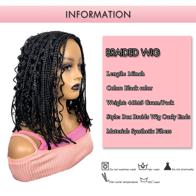 Short Box Braided Bob Wig for Black Women, 16inch Curly Goddess Box Braids Wigs-information