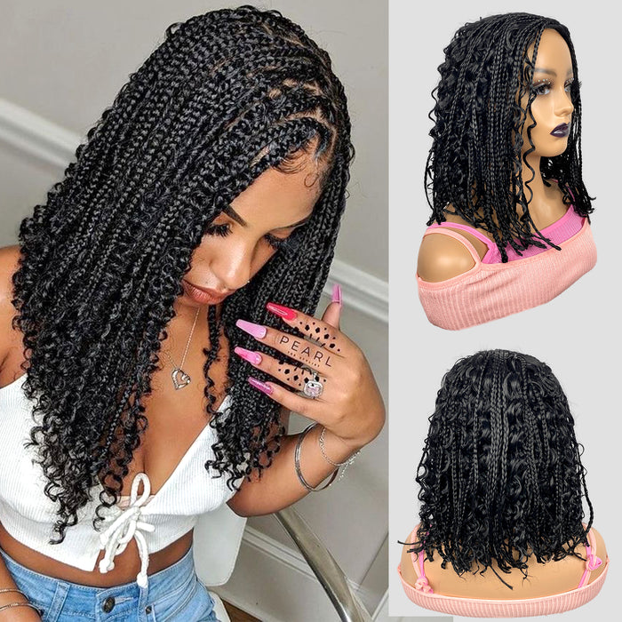 Short Box Braided Bob Wig for Black Women, 16inch Curly Goddess Box Braids Wigs-4