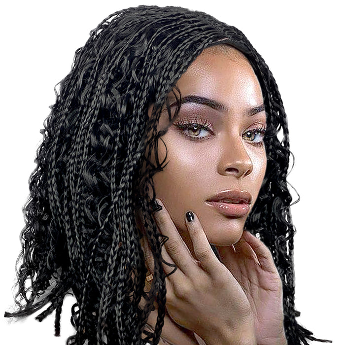 Short Box Braided Bob Wig for Black Women, 16inch Curly Goddess Box Braids Wigs