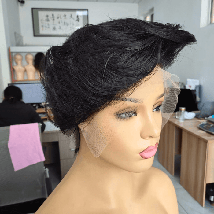 Frontal Pixie Cut Wig 100% Human Hair Black Color for African American-3