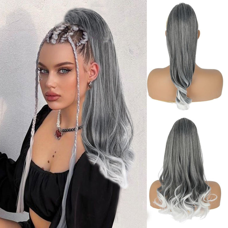 18inch Yaki Drawstring Ponytail Hair Extension Kinky Straight Black Ponytail with Curly End, Thick Straight High Pony Tail with Loose Wave End Hair Piece for Black Women