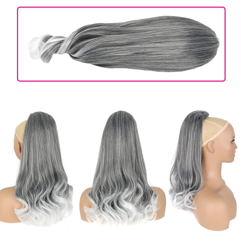 18inch Yaki Drawstring Ponytail Hair Extension Kinky Straight Black Ponytail with Curly End, Thick Straight High Pony Tail with Loose Wave End Hair Piece for Black Women