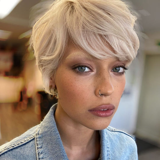 Blonde Pixie Cut  Lace Frontal Natural Wave 13x4 Brazilian Hair for Black Women