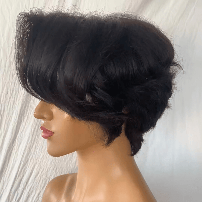 Pixie Cut Lace Front Wigs Human Hair with Side Part Bangs-3