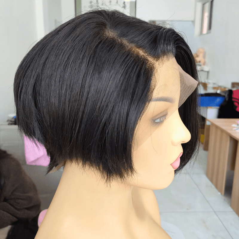 Pixie Cut Human Hair Bob Wig Side Part Lace Front for African American-1
