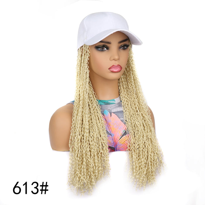 VAVANGA 20inch Long Black Baseball Cap with Hair Attached, Hat Wig with Synthetic Curly Hair extension attached Baseball hat Hair Piece Braided Wig Hat for Women