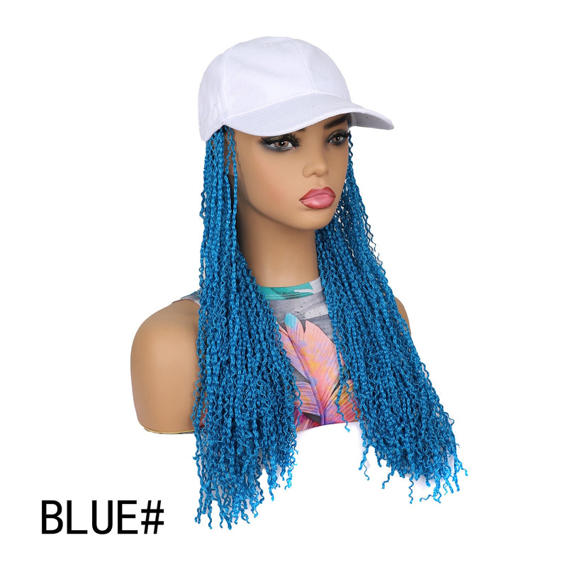 VAVANGA 20inch Long Black Baseball Cap with Hair Attached, Hat Wig with Synthetic Curly Hair extension attached Baseball hat Hair Piece Braided Wig Hat for Women