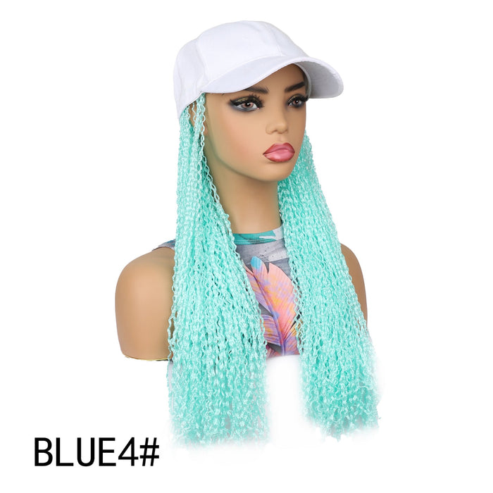 VAVANGA 20inch Long Black Baseball Cap with Hair Attached, Hat Wig with Synthetic Curly Hair extension attached Baseball hat Hair Piece Braided Wig Hat for Women