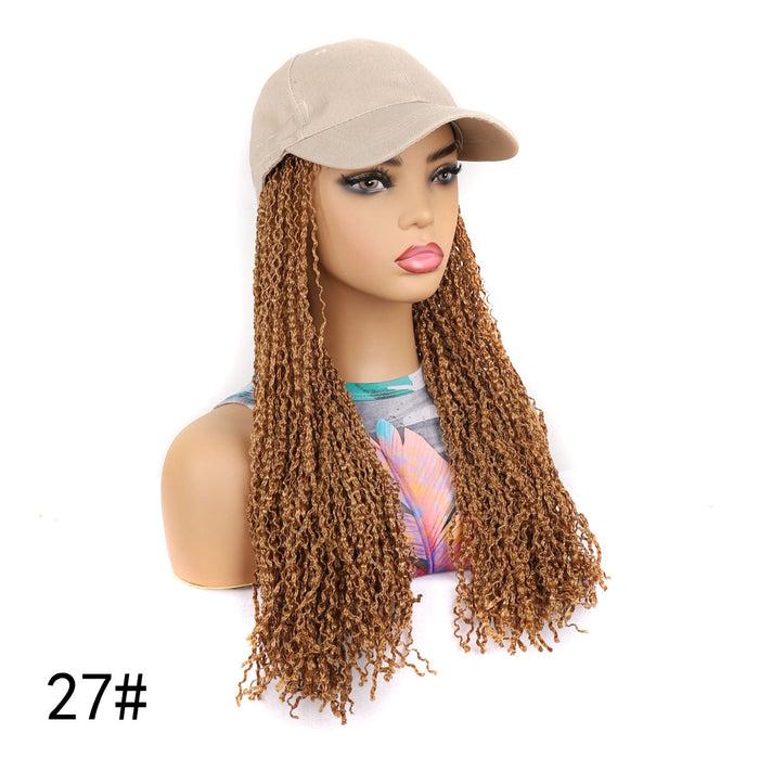 VAVANGA 20inch Long Black Baseball Cap with Hair Attached, Hat Wig with Synthetic Curly Hair extension attached Baseball hat Hair Piece Braided Wig Hat for Women