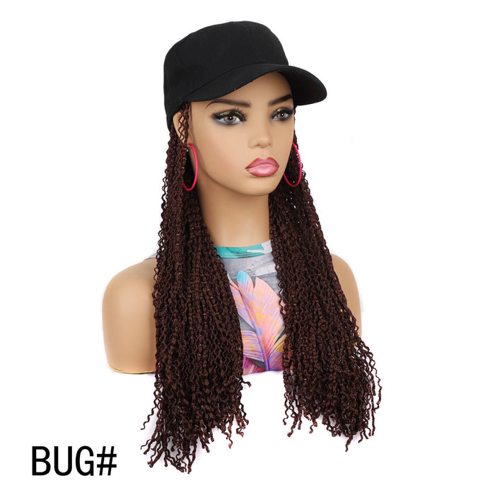 VAVANGA 20inch Long Black Baseball Cap with Hair Attached, Hat Wig with Synthetic Curly Hair extension attached Baseball hat Hair Piece Braided Wig Hat for Women