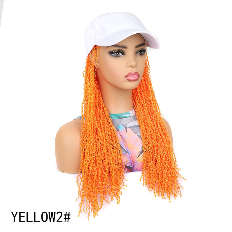 VAVANGA 20inch Long Black Baseball Cap with Hair Attached, Hat Wig with Synthetic Curly Hair extension attached Baseball hat Hair Piece Braided Wig Hat for Women