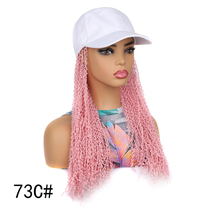 VAVANGA 20inch Long Black Baseball Cap with Hair Attached, Hat Wig with Synthetic Curly Hair extension attached Baseball hat Hair Piece Braided Wig Hat for Women