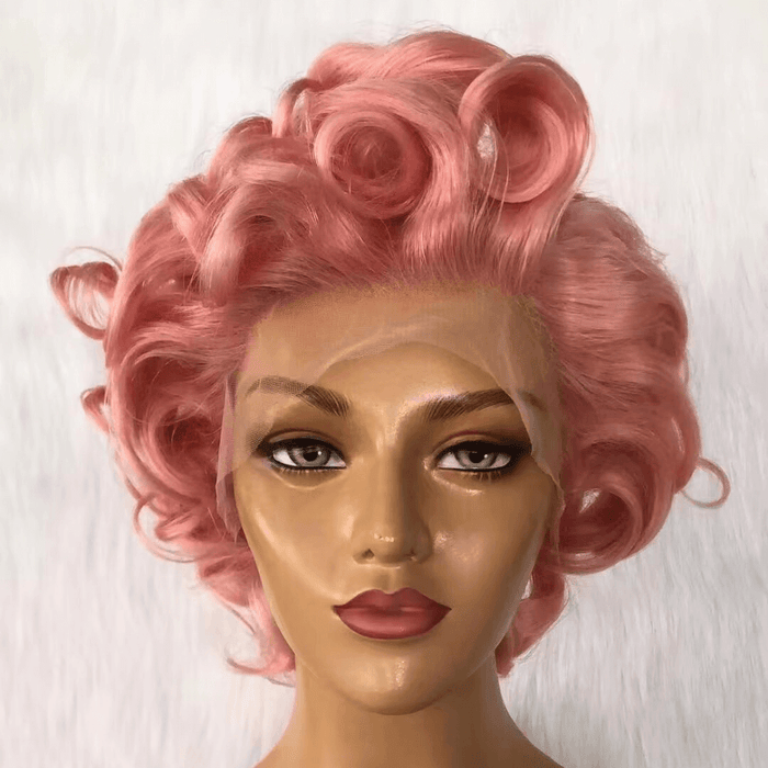 Pink Human Hair Pixie Cut Wig Lace Frontal 13x6 for African American-1