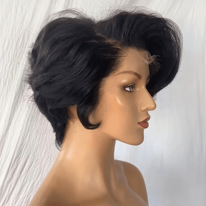 Pixie Cut Lace Front Wigs Human Hair with Side Part Bangs-4