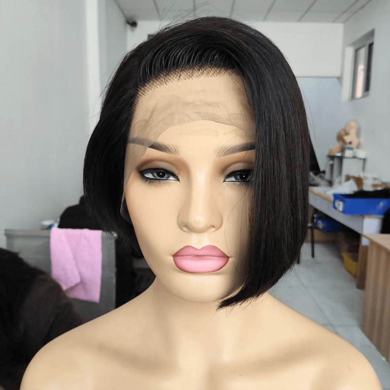 Pixie Cut Human Hair Bob Wig Side Part Lace Front for African American-3