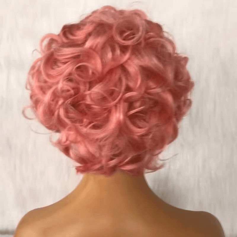 Pink Human Hair Pixie Cut Wig Lace Frontal 13x6 for African American-2