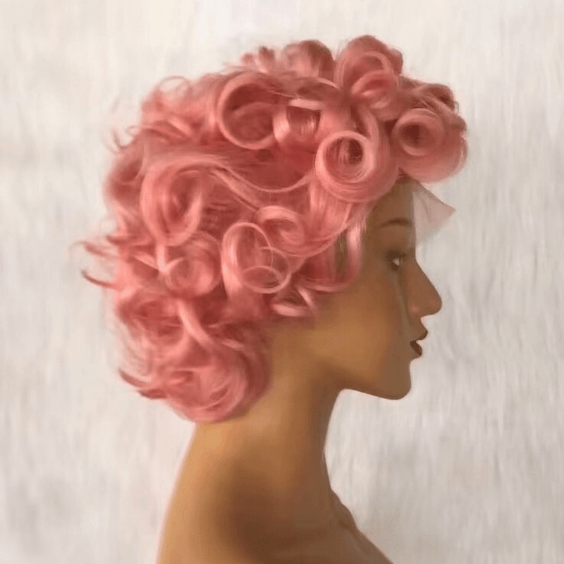 Pink Human Hair Pixie Cut Wig Lace Frontal 13x6 for African American-3