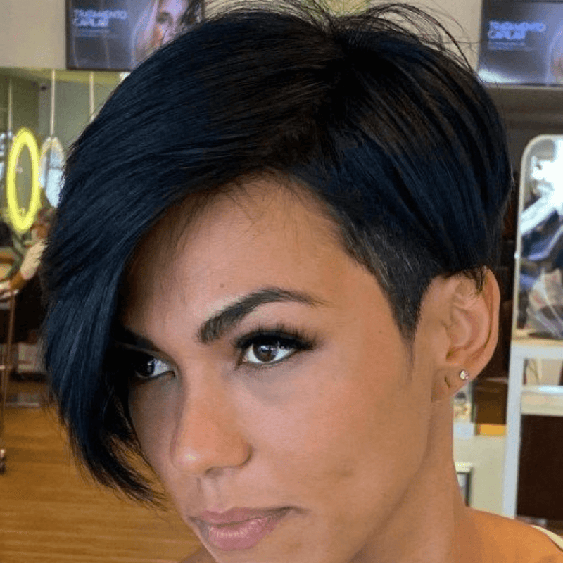 Pixie Cut Wig with Frontal Human Hair Side Part Bangs for African American-1