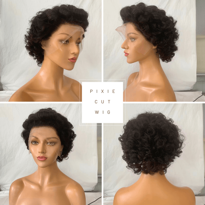 Black Curly Pixie Cut Lace Front Wig Human Hair for Black Women-all