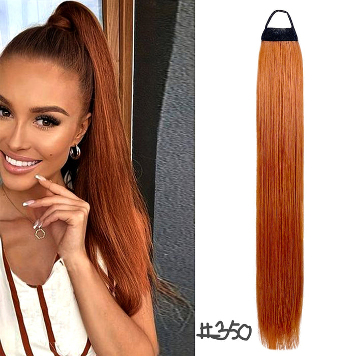 VAVANGA 28inch Long Ponytail Extension with Hair Tie Yaki Straight Ponytail Thick Braiding Hair Ponytail Natural Fake Pony Tails Hairpiece for Women