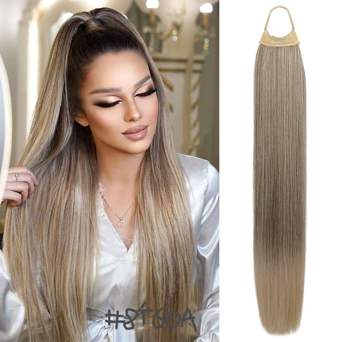 VAVANGA 28inch Long Ponytail Extension with Hair Tie Yaki Straight Ponytail Thick Braiding Hair Ponytail Natural Fake Pony Tails Hairpiece for Women