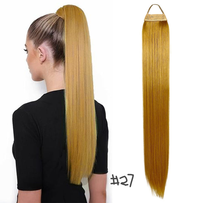 VAVANGA 28inch Long Ponytail Extension with Hair Tie Yaki Straight Ponytail Thick Braiding Hair Ponytail Natural Fake Pony Tails Hairpiece for Women