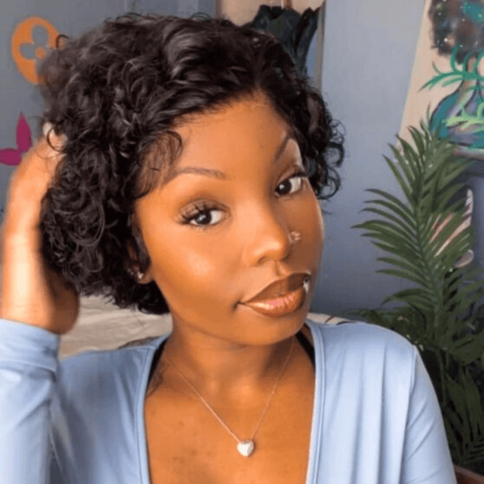 Black Curly Pixie Cut Lace Front Wig Human Hair for Black Women-model
