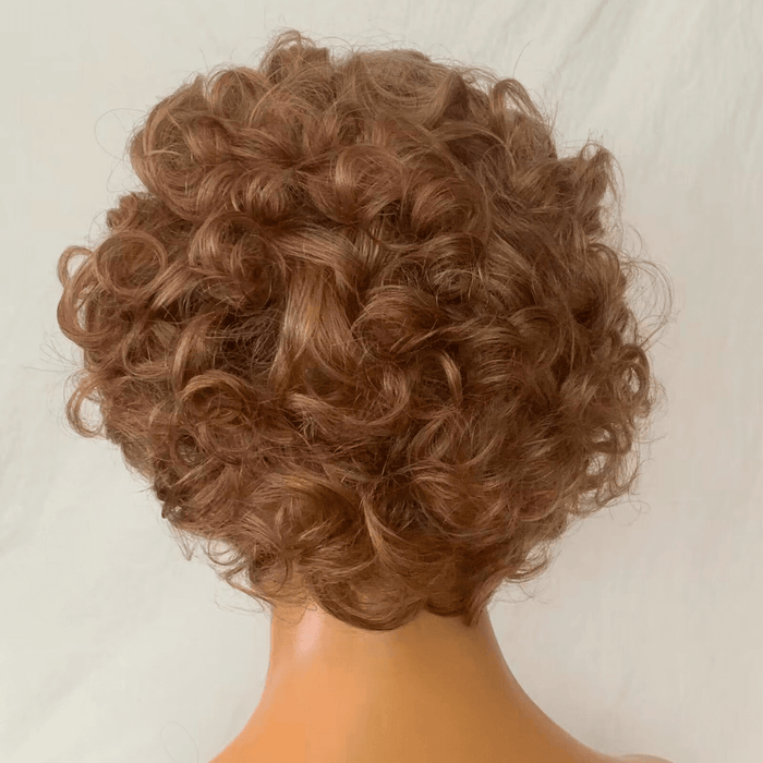 Light Brown Wavy Pixie Cut Lace Wig Brazilian Hair for African American-4