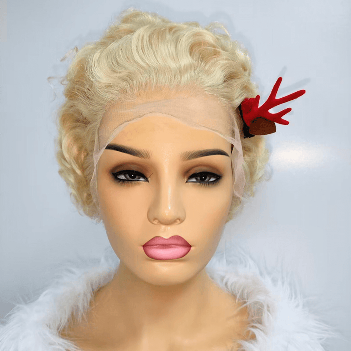 Short Blonde Pixie Cut Wig Wavy Virgin Hair Lace Front Wig for Black Women-2