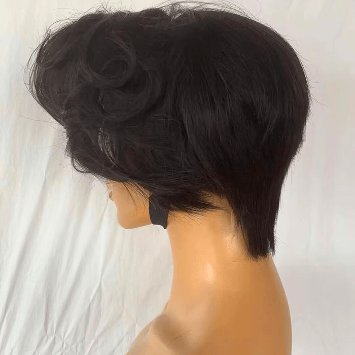 100% Human Hair Short Pixie Wigs with Side Part Bangs for African American-2