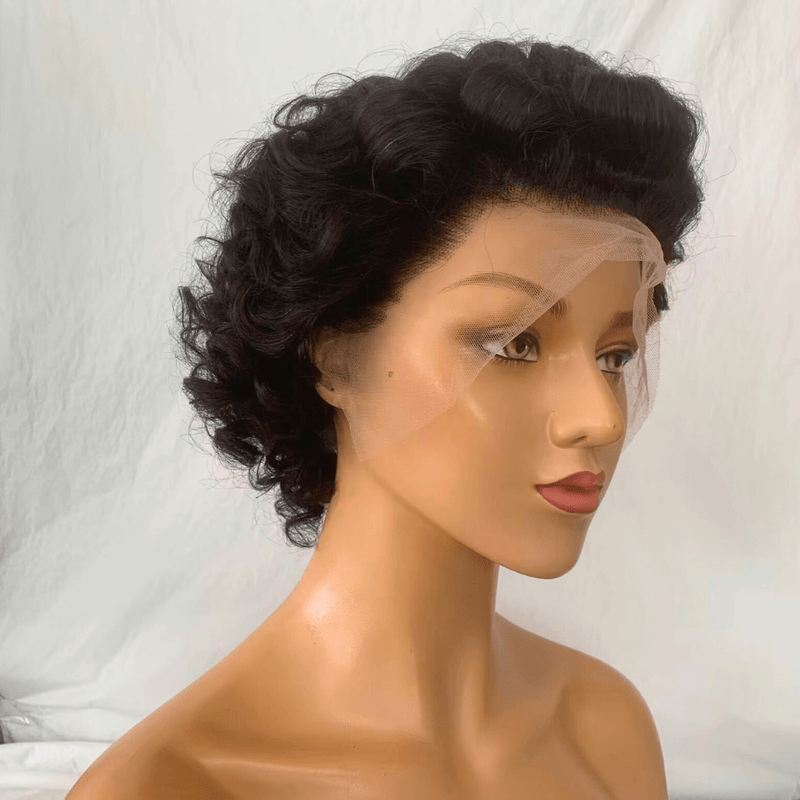 Black Curly Pixie Cut Lace Front Wig Human Hair for Black Women-1
