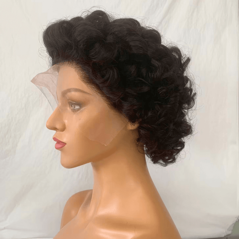 Black Curly Pixie Cut Lace Front Wig Human Hair for Black Women-2