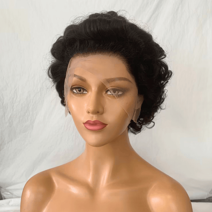 Black Curly Pixie Cut Lace Front Wig Human Hair for Black Women-3