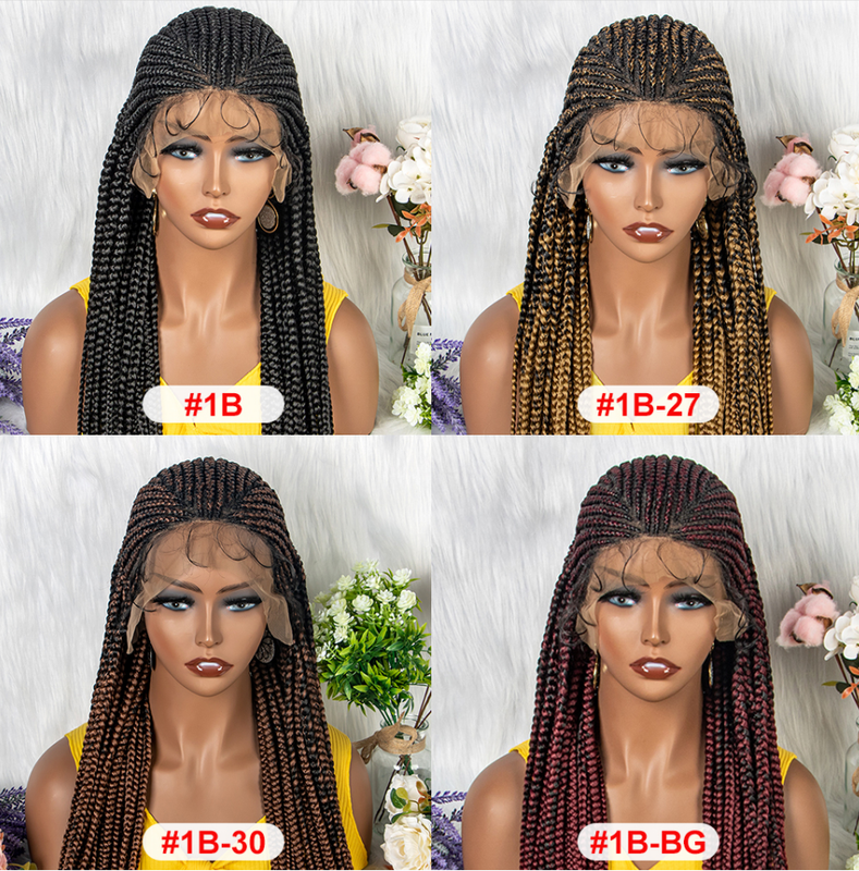 34inch Black Long box braids lace front wig  for African American