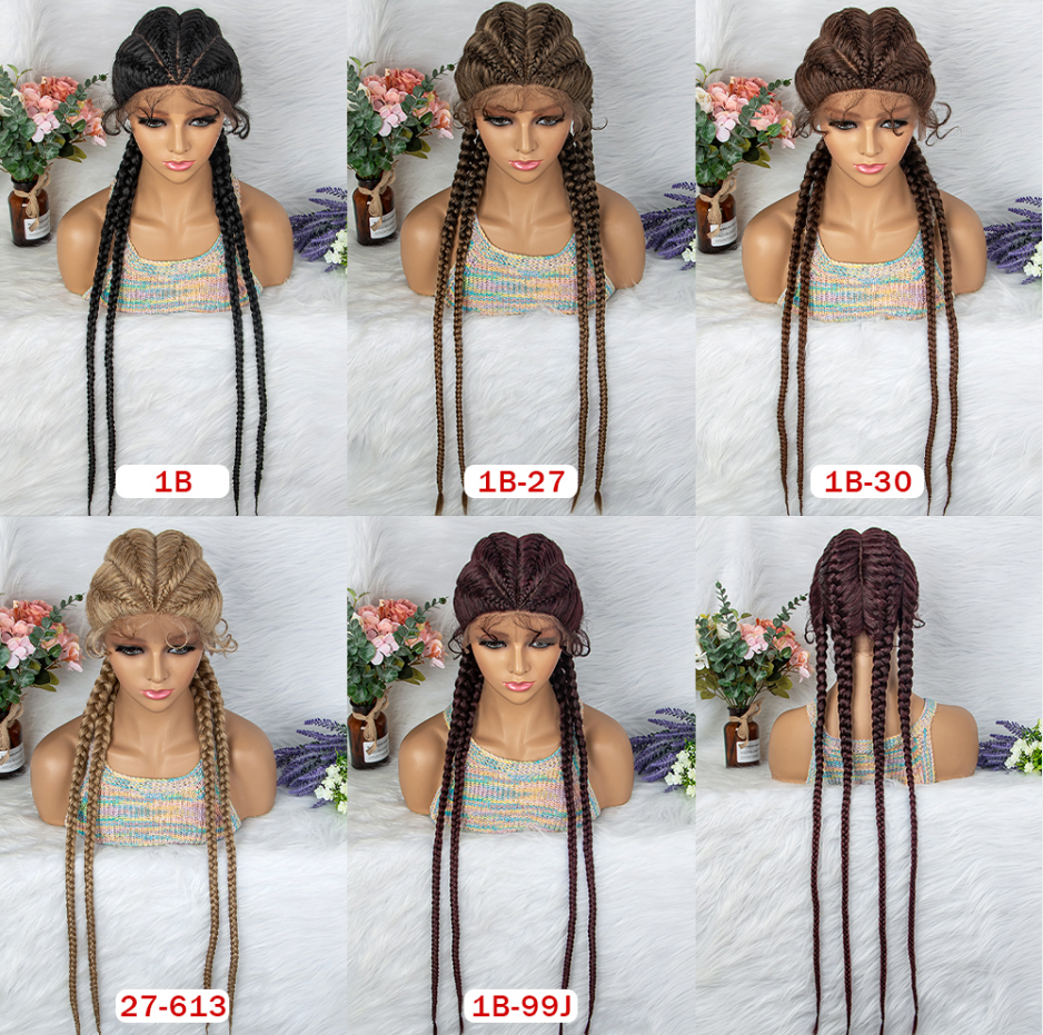 36inch Synthetic Black Long Braided Lace Front Wigs For African American