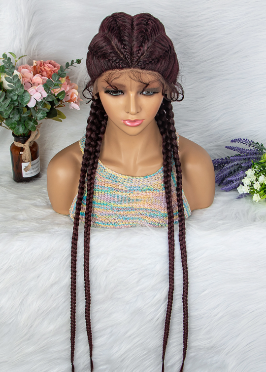 36inch Synthetic Black Long Braided Lace Front Wigs For African American