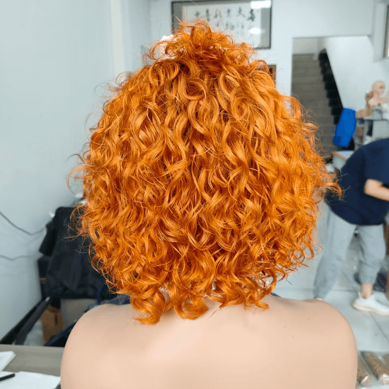Orange Color Curly Bob Human Hair Lace Wig 13x4 for African American-3