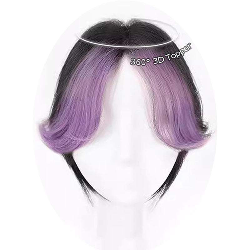 VANANGA Long Hair Topper with Bangs Clip in, 3D French Bangs Topper Black with Purple Highlight Color Flat Wispy Bangs 10inch Curtain Bangs Fake Fringe 360° Cover Hair Piece for Women