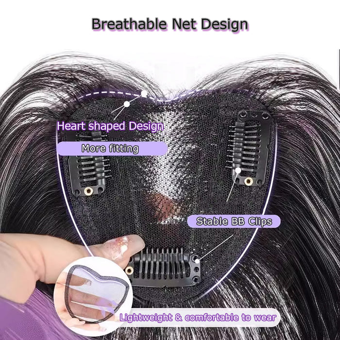 VANANGA Long Hair Topper with Bangs Clip in, 3D French Bangs Topper Black with Purple Highlight Color Flat Wispy Bangs 10inch Curtain Bangs Fake Fringe 360° Cover Hair Piece for Women