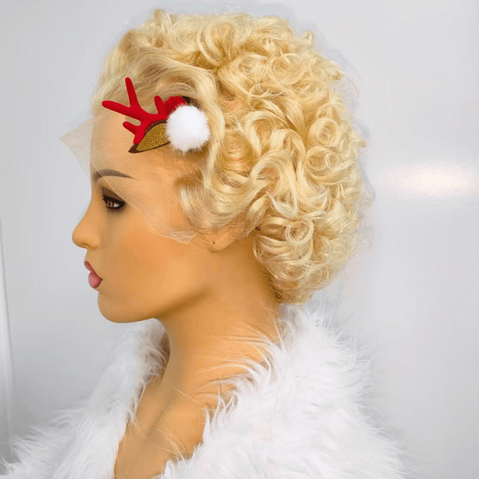 Short Blonde Pixie Cut Wig Wavy Virgin Hair Lace Front Wig for Black Women-3