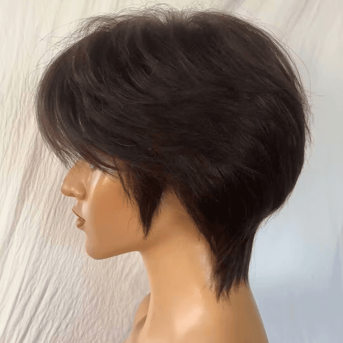 Pixie Cut Wig with Bangs 100% Human Hair Lace Front for African American-1